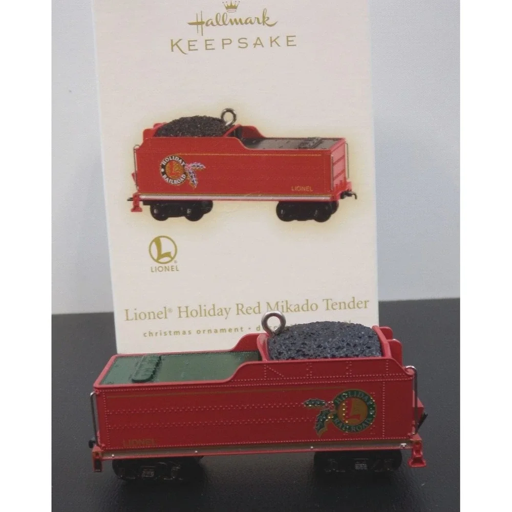 Hallmark Ornament 2009 Lionel Holiday Red Mikado Locomotive Tender & Boxcar (3)